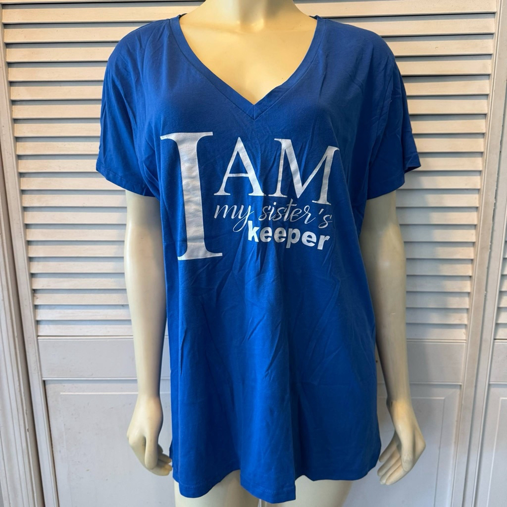 Women's Enza T-shirt Size 2X Blue V-neck